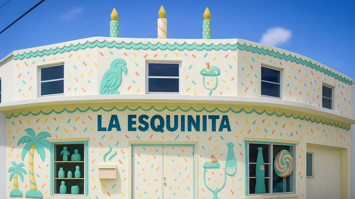 La Esquinita - Colorful storefront with birthday cake theme